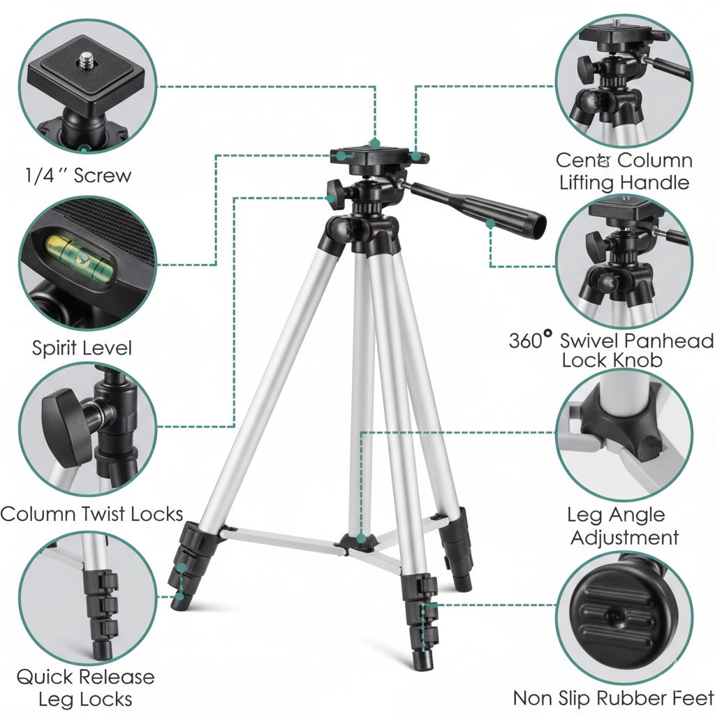 Tripod Camera and mobile Stand with Cover Adjustable Aluminium Lightweight