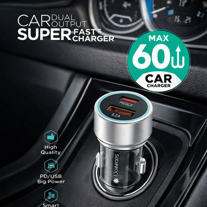 60W Original Car Charger Adapter – PD + USB Dual Port Fast