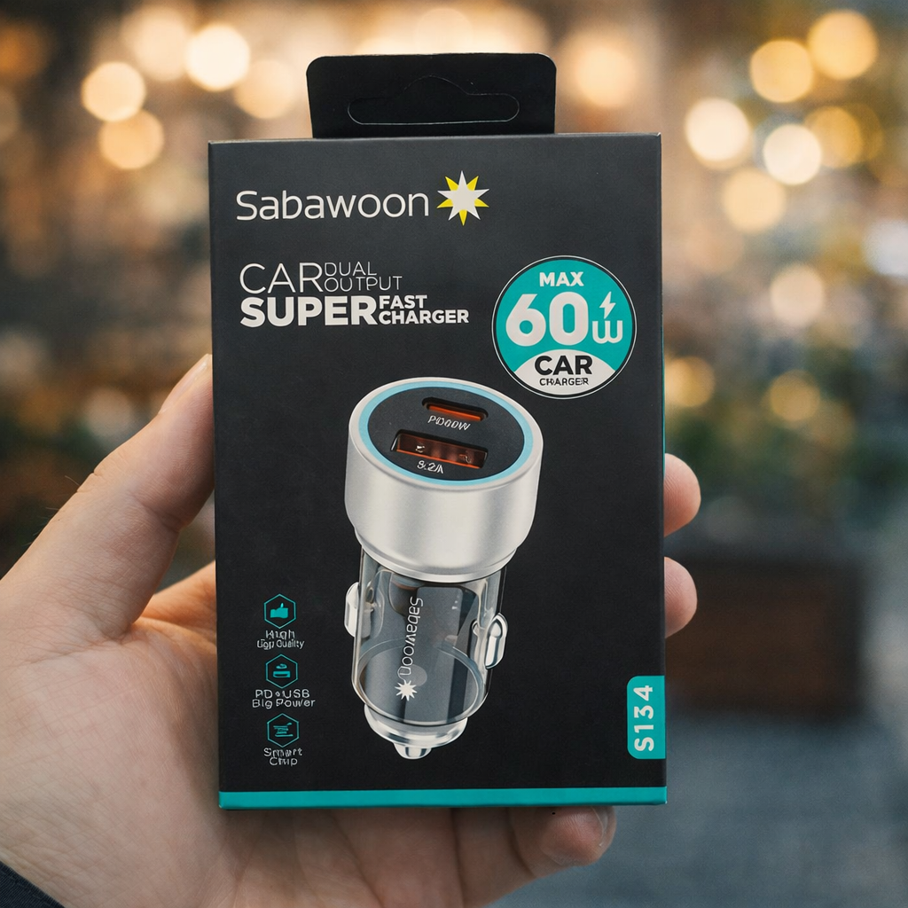 60W Original Car Charger Adapter – PD + USB Dual Port Fast